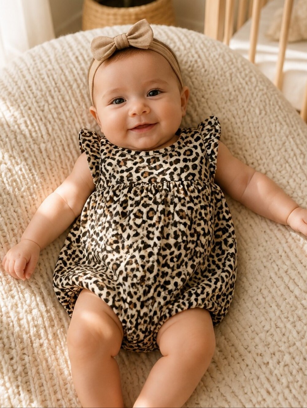 Old Navy Baby Girl 3/6M Ruffle Infant Onesie Leopard Print Snap 1pc Bodysuit